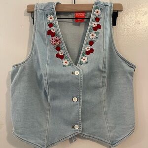 Strawberry Shortcake Light Blue Embroidered Denim Vest